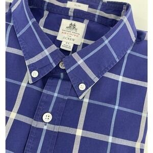 J.Crew Thomas Mason Archive Shirt Men's XL Slim Blue Plaid 100% Cotton Long Slee